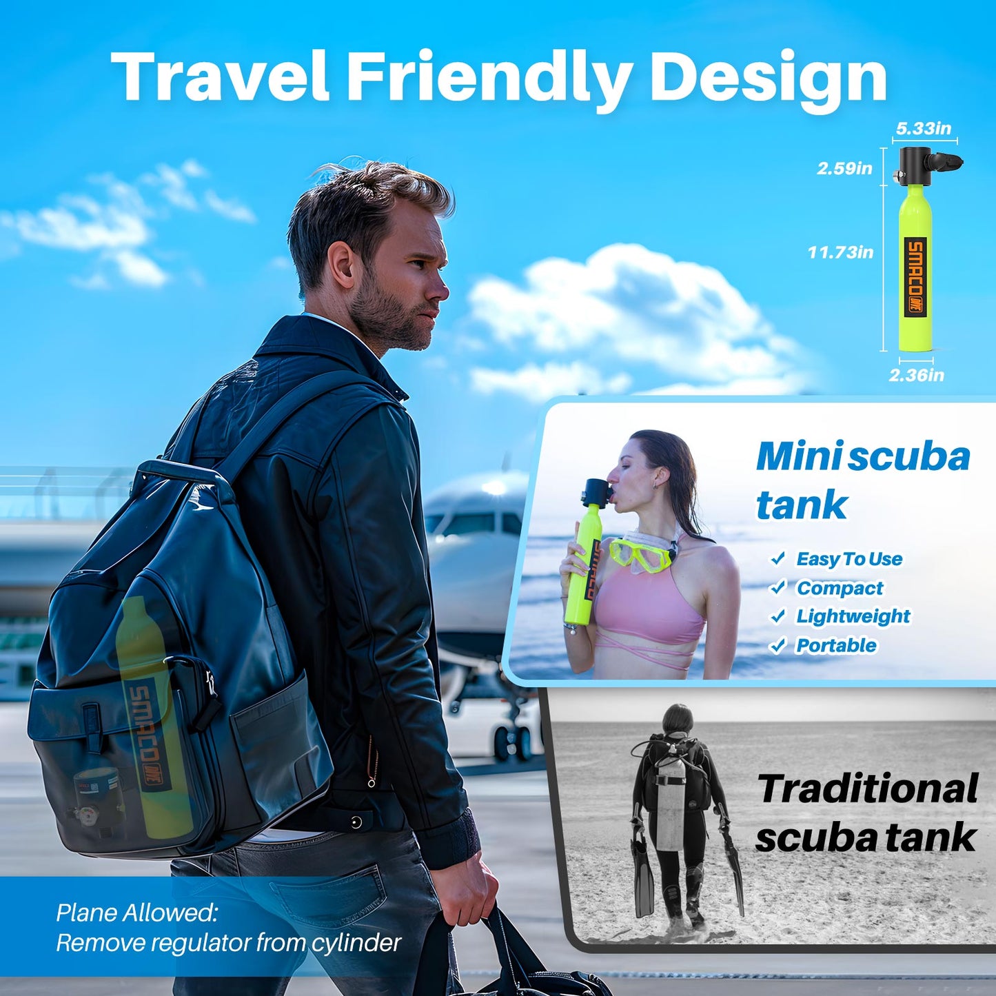 SUMMER FLASH SALE—SMACO S300 0.5 L Mini Scuba Diving Tank