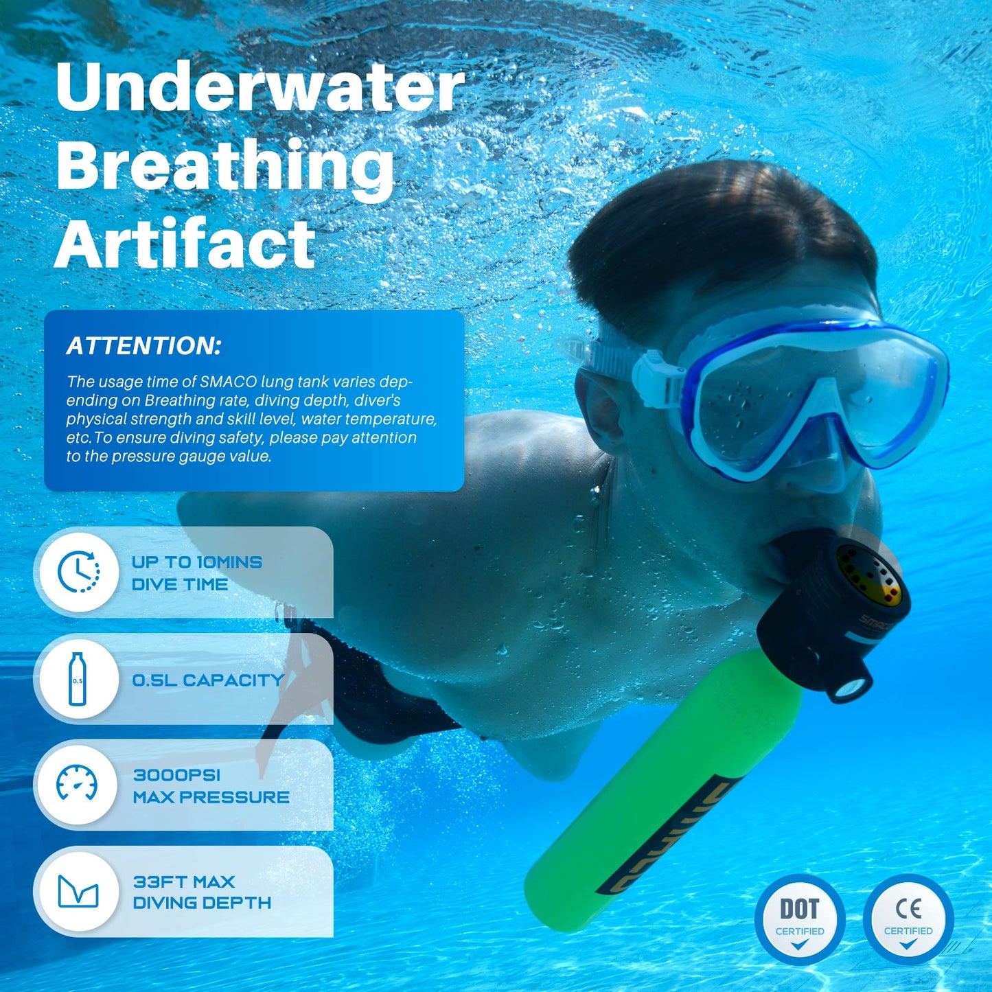 SUMMER FLASH SALE—SMACO S300 0.5 L Mini Scuba Diving Tank