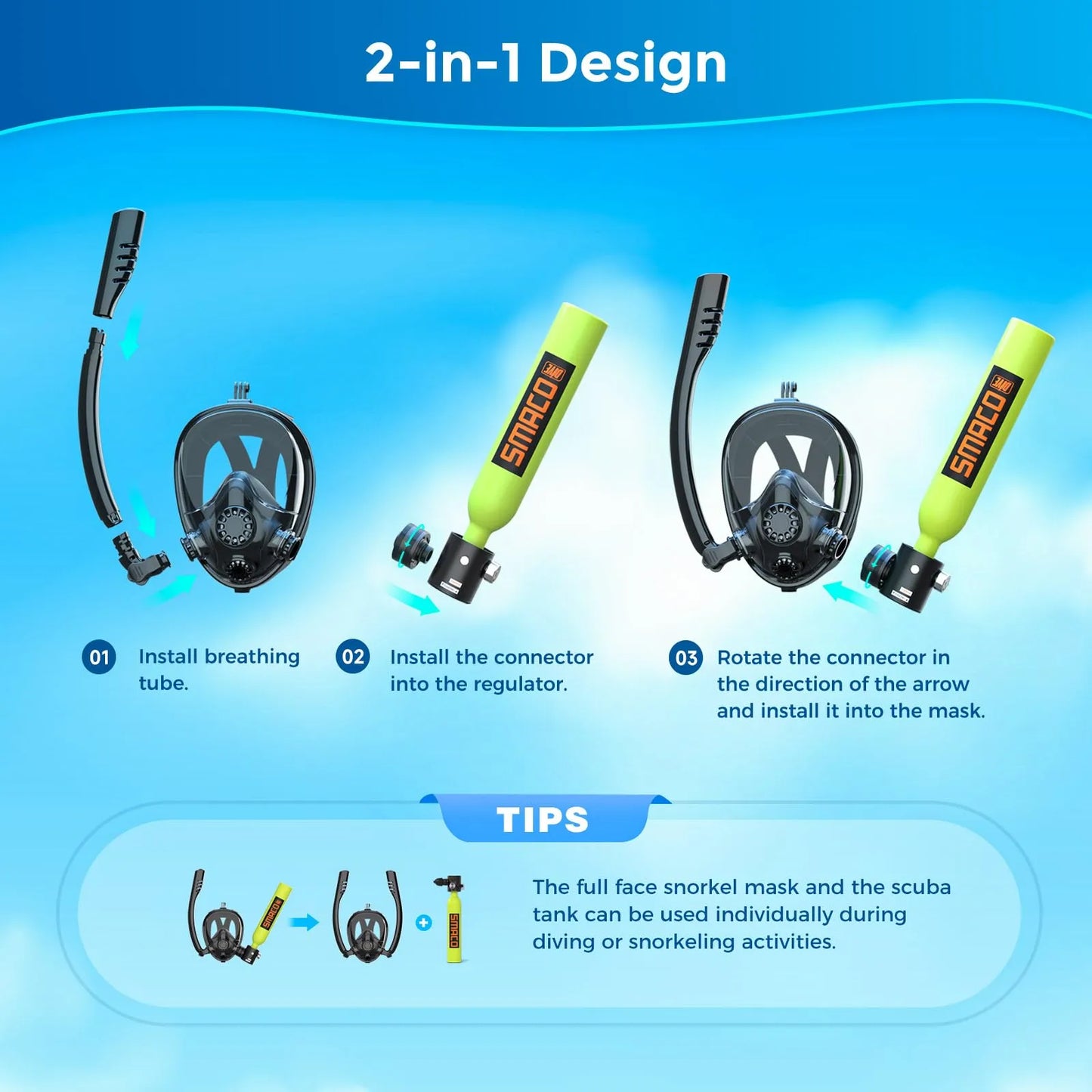 K2 Full Face Snorkel & Dive Mask with S300Plus/S300Pro Mini Scuba Tank
