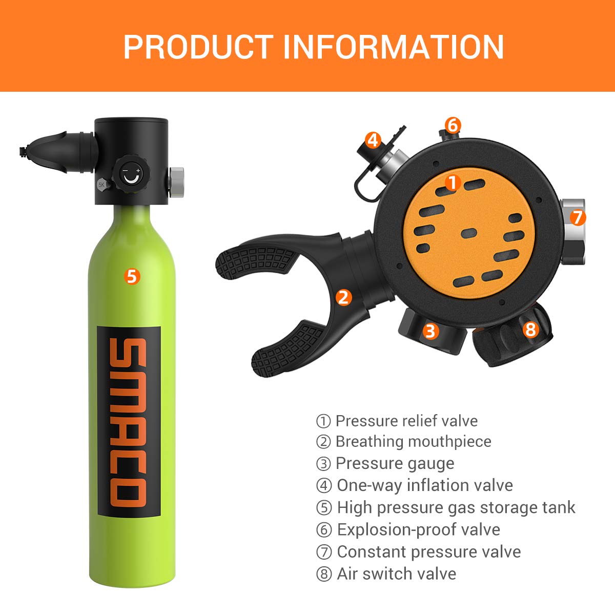 SMACO S500 0.7L Scuba Diving Cylinder Mini Scuba Tank