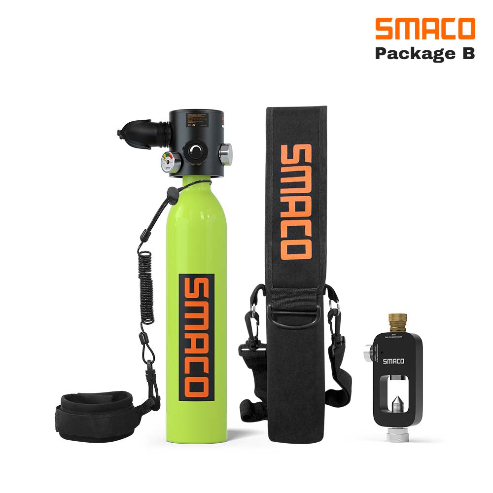 green smaco s500 0.7l mini scuba tank and a Anti-drop rope,a refill adapter