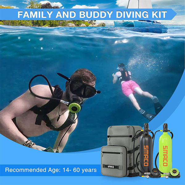 SMACO S700 2L Scuba Tank 2 Pcs with Portable Backpack For Family and Buddy Kit