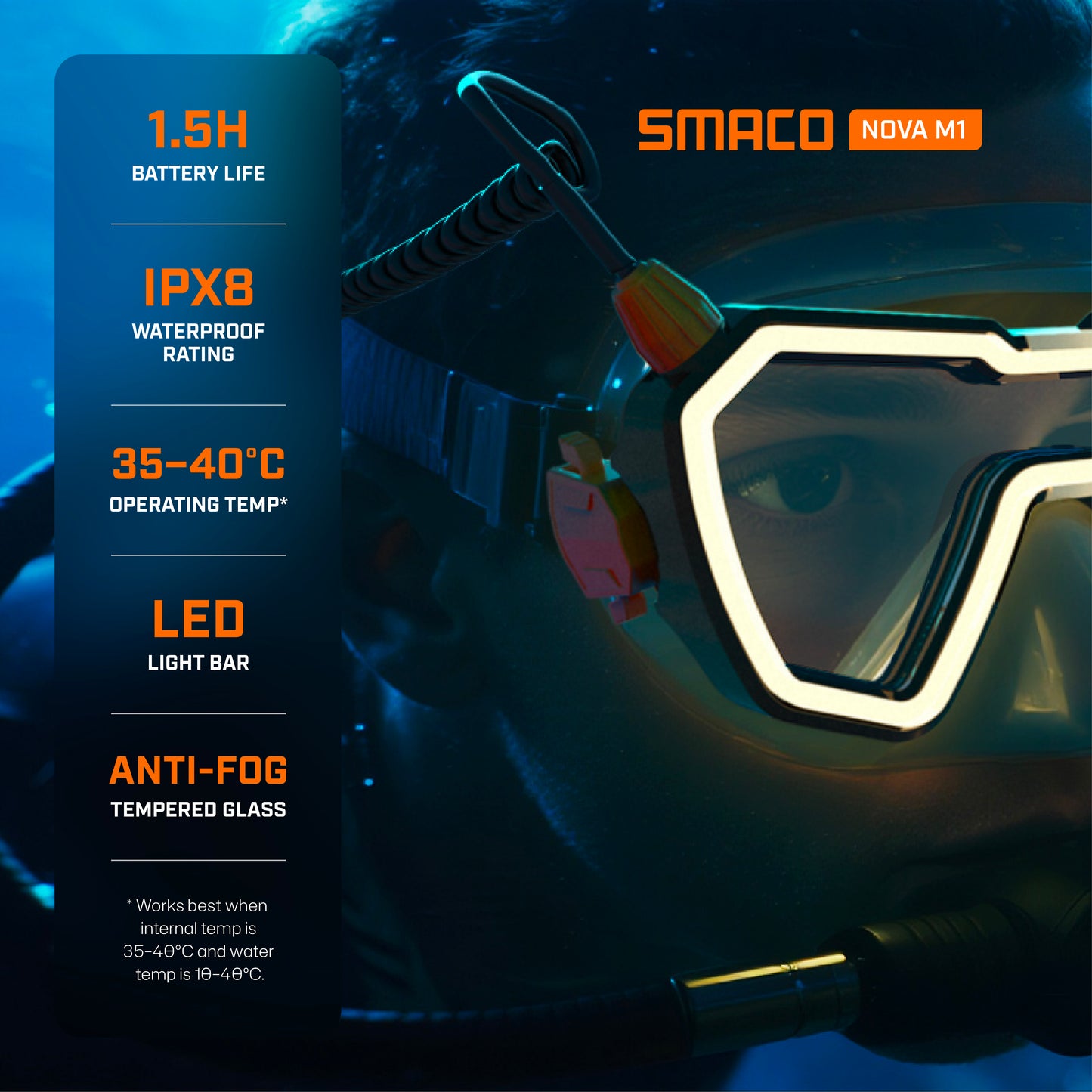 NOVA M1 LED Anti-Fog Snorkel & Dive Mask