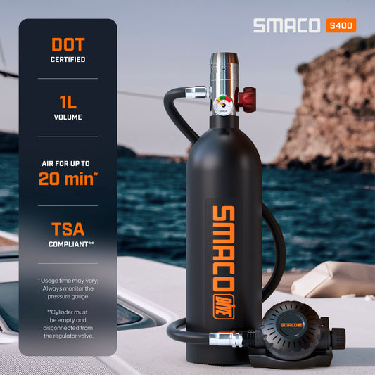 Mini réservoir de plongée sous-marine SMACO S400 1L avec certification DOT