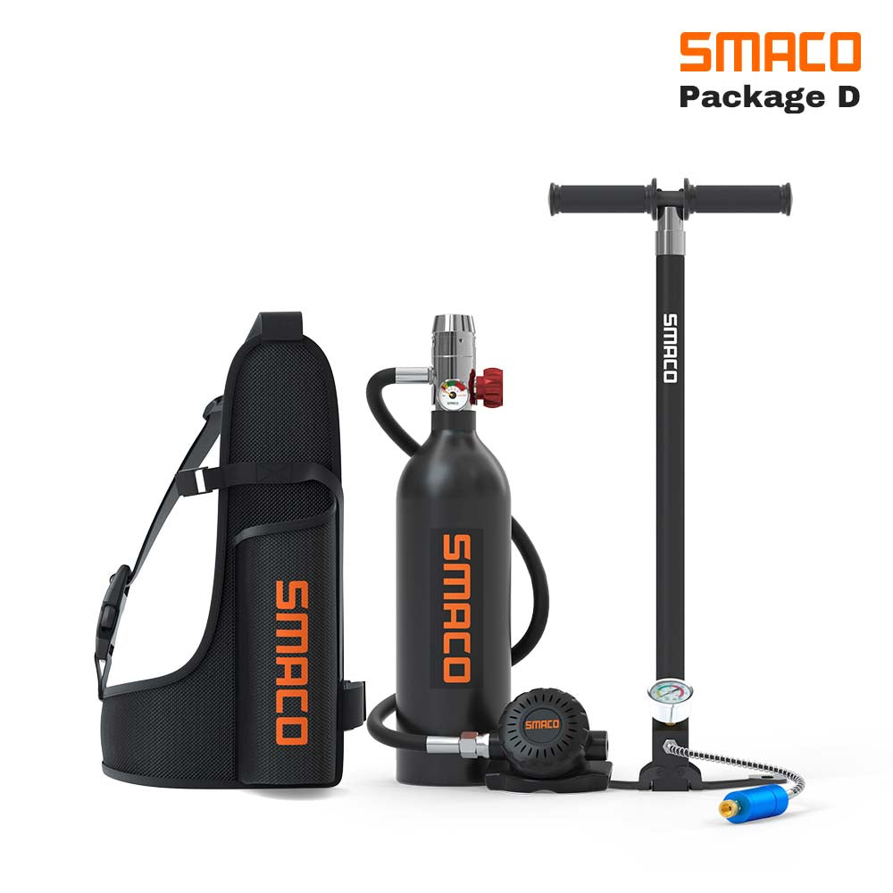 smaco s400 portable black 1l dive tank with a high pressure hand pump