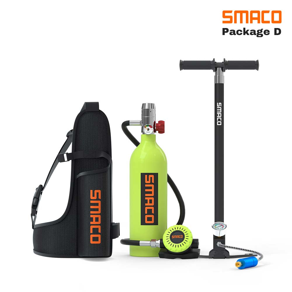smaco s400 portable green 1l dive tank with a high pressure hand pump