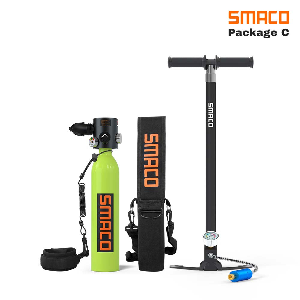 Green smaco s500 0.7l mini scuba tank and a Anti-drop rope, a second high-pressure pump