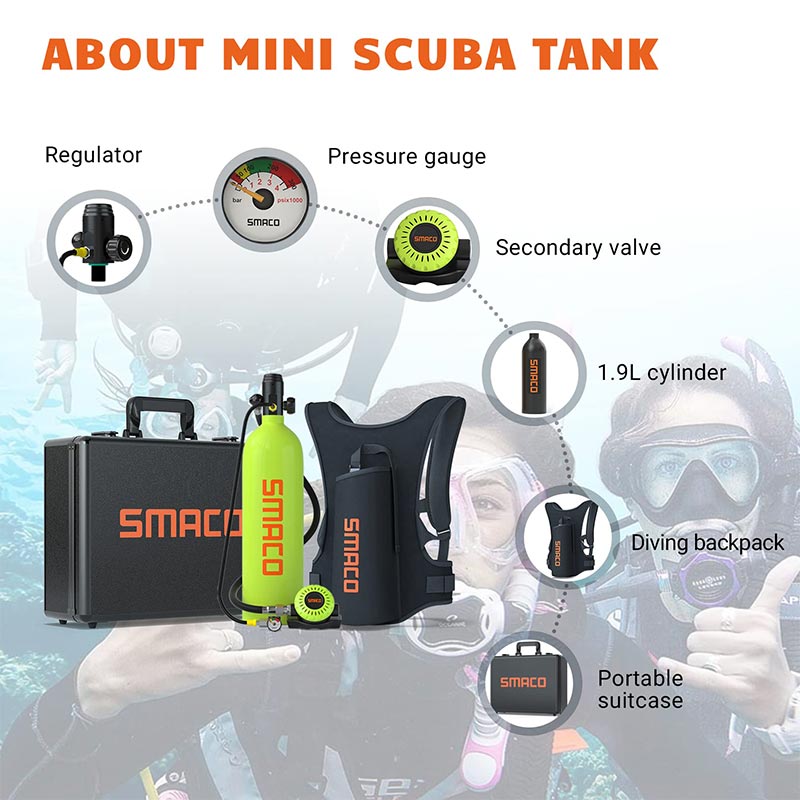 SMACO S700 2L Mini Scuba Tank with Heap 1 High-Pressure 4500Psi Electric Air Compressor
