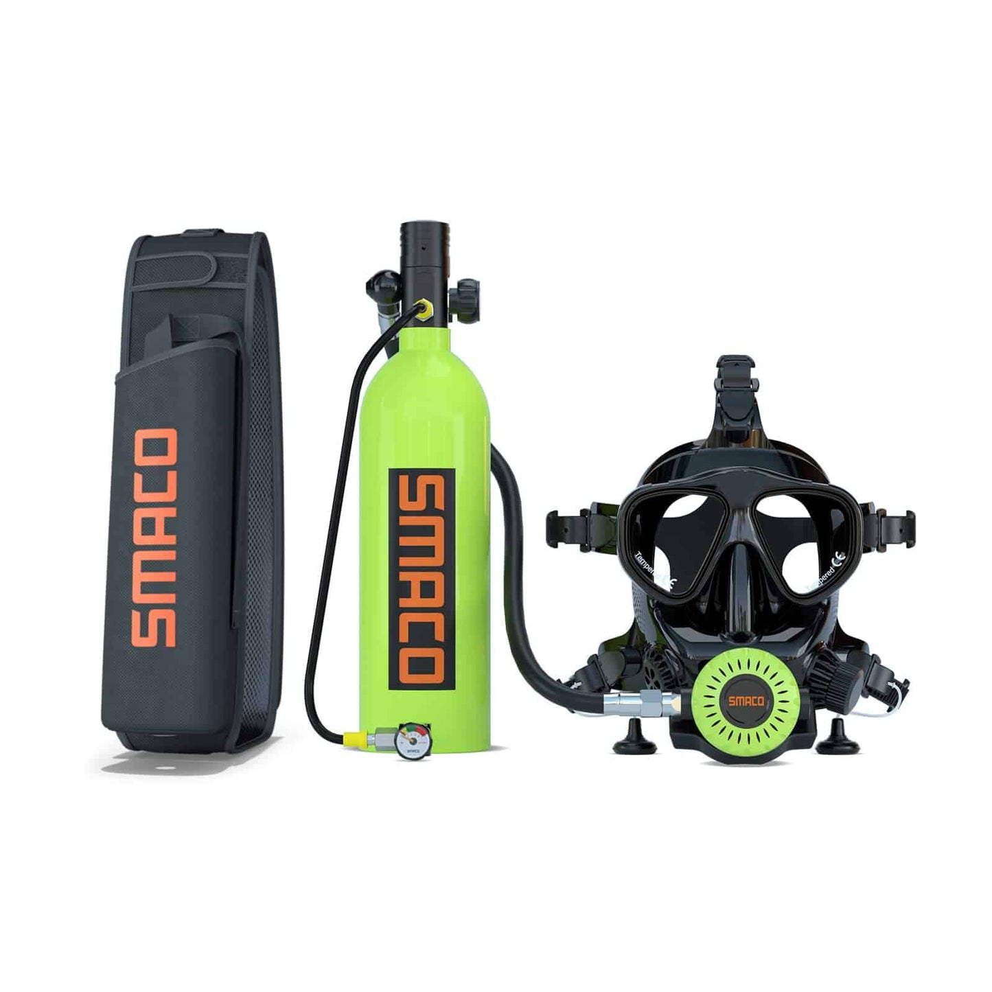 SMACO S400 Pro 1L Portable Mini Diving Tank Reusable Pony Bottle — with Full Face Diving Mask