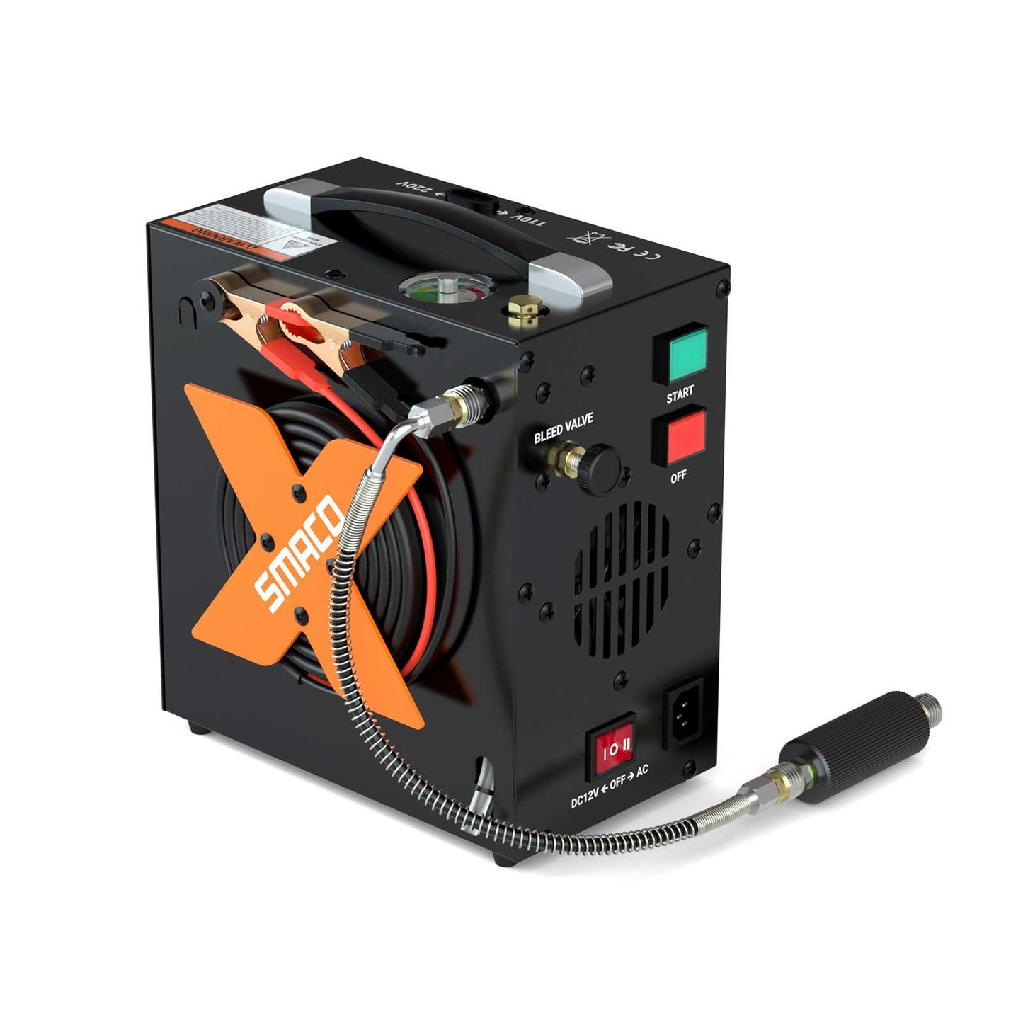 SMACO PCP Air Compressor 4500Psi/30Mpa High Pressure Air Compressor Paintball Scuba Tank Compressor HPA Pump Fill Station Auto-Stop,Oil-Free Powered by 12V DC or 110V AC with Water/Oil Separator